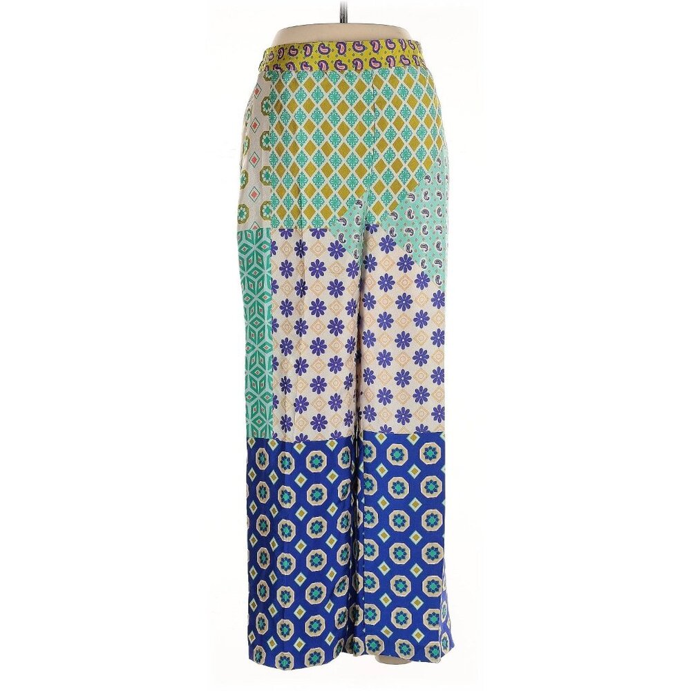 Zara Multicolor Patterned Wide-Leg Pants - Blue, Green, Yellow, Purple